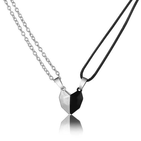 temu cross-border hot selling black and white love pendant, wishing stone pendant necklace, wax rope, personalized heart-shaped couple necklace