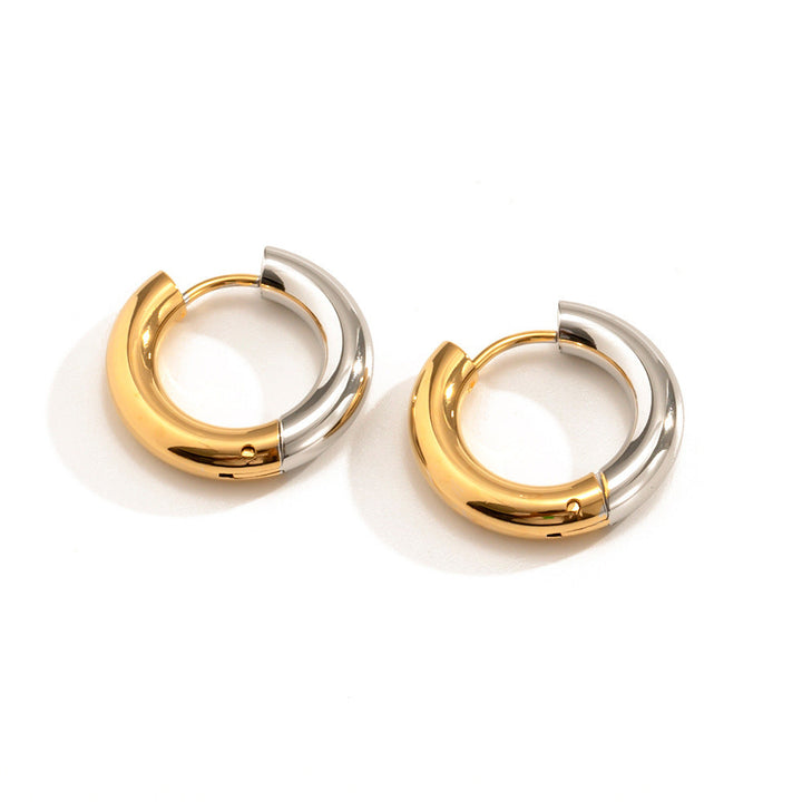 European and American INS style creative splicing 18k gold-plated stainless steel jewelry gold and silver hoop earrings women's jewelry does not fade Glossy.pk