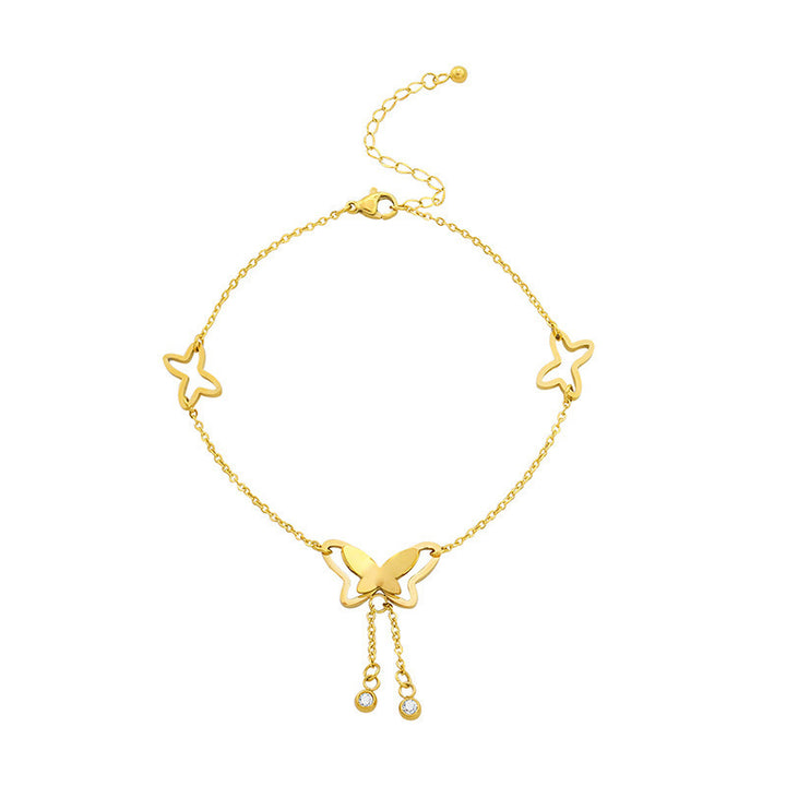 European and American titanium steel butterfly tassel anklet, gold women's sexy Internet celebrity jewelry, niche design, trendy foot chain wholesale