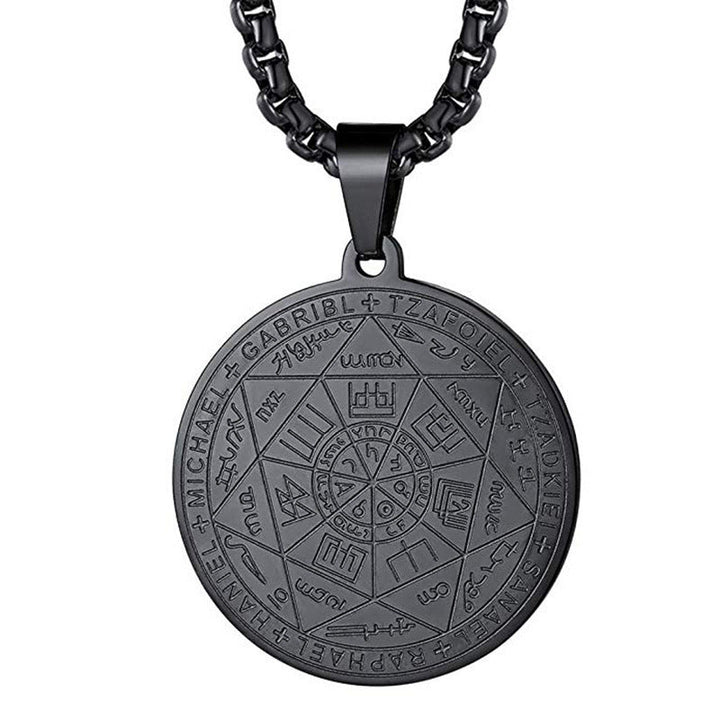 European and American religious scriptures seven archangels seal tag TEMU new rune pendant stainless steel medallion necklace Glossy.pk