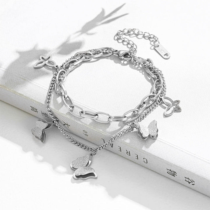 Cross-border European and American hot-selling style love heart shape double-layer new bracelet stainless steel fashion hand jewelry versatile fashion with 25 Glossy.pk