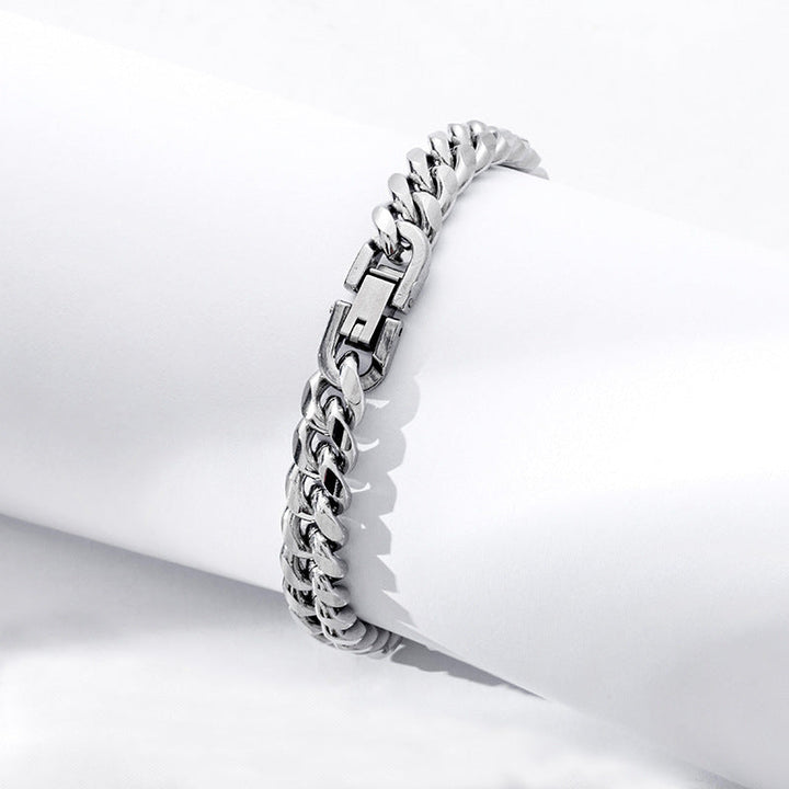 temu cross-border domineering titanium steel jewelry buckle bracelet simple stainless steel European and American style Cuban chain bracelet spot wholesale Glossy.pk