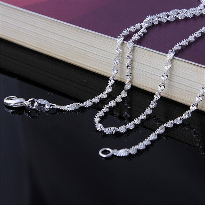 AliExpress cross-border supply European and American silver-plated necklace women's encrypted water wave chain pendant with chain short clavicle necklace Glossy.pk