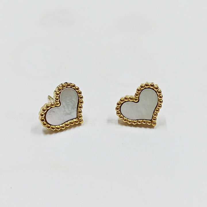 European and American cross-border wholesale double layer love butterfly pendant stud earrings stainless steel plated 18K gold plating versatile gradient earrings 21 Glossy.pk