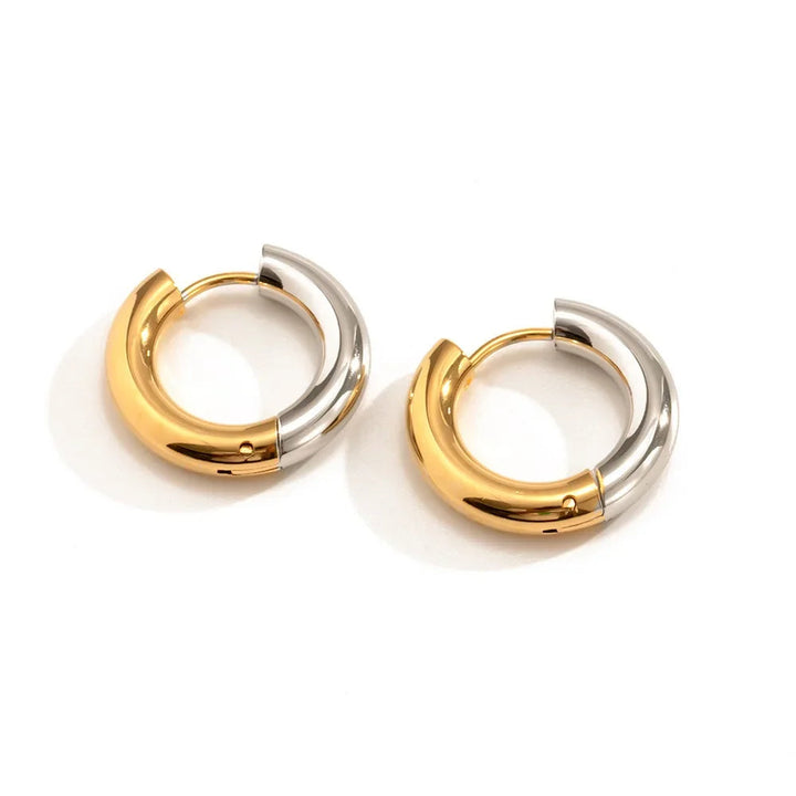 European and American INS style creative splicing 18k gold-plated stainless steel jewelry gold and silver hoop earrings women's jewelry does not fade Glossy.pk