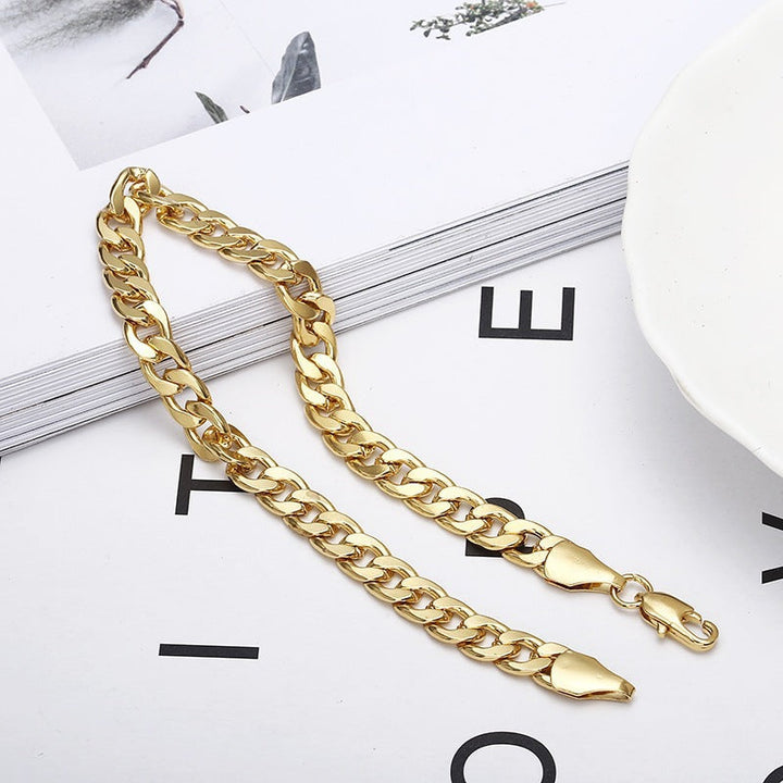Cross-border jewelry Europe and the United States fashion new gold necklace plated 18K gold men's 6MM side necklace factory wholesale Glossy.pk