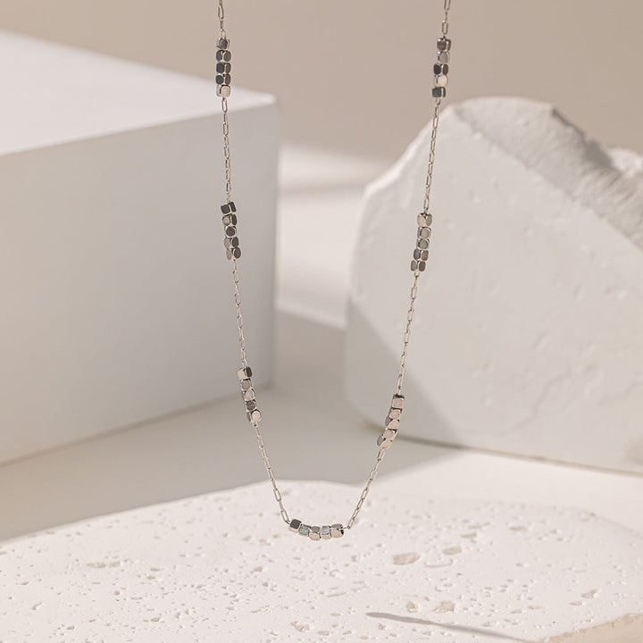 2024 new Bafang Laicai crushed silver small sugar cube titanium steel necklace bracelet anklet set high-quality clavicle chain Glossy.pk