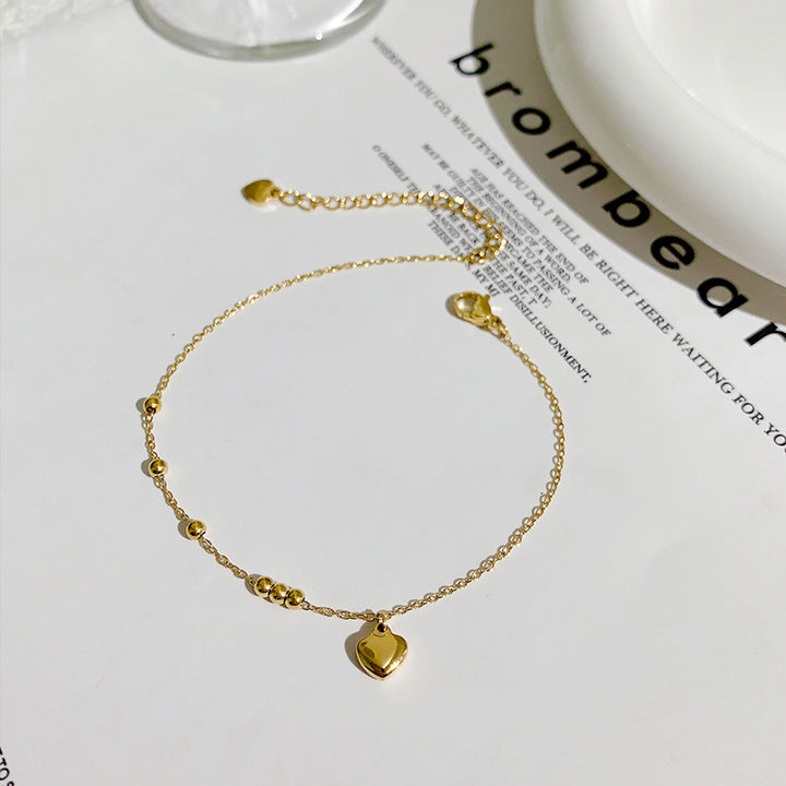 18K gold love bead anklet women's light luxury ins wind foot chain hypoallergenic simple cold wind factory direct sales