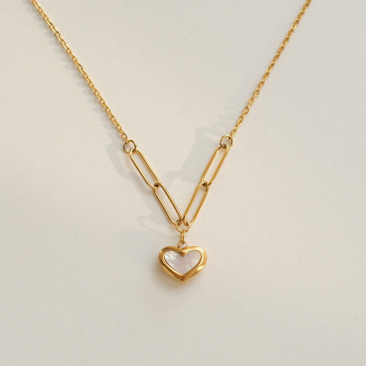 Europe and the United States Cross-border Wholesale Titanium Steel Love Pendant Necklace 2024 New Niche Luxury Clavicle Chain Simple Necklace 39 Glossy.pk