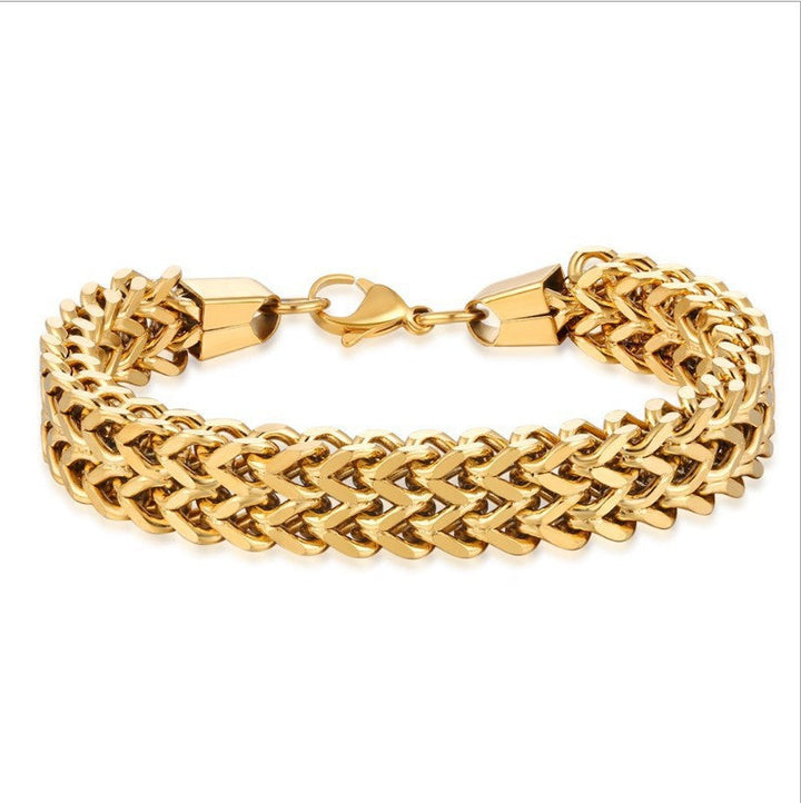 ZHONGYI EUROPEAN AND AMERICAN HIP HOP TITANIUM STEEL DOUBLE-ROW SINGLE-ROW BRACELET POSITIVE AND NEGATIVE MESH 5X10MM STAINLESS STEEL BRACELET WHOLESALE Glossy.pk