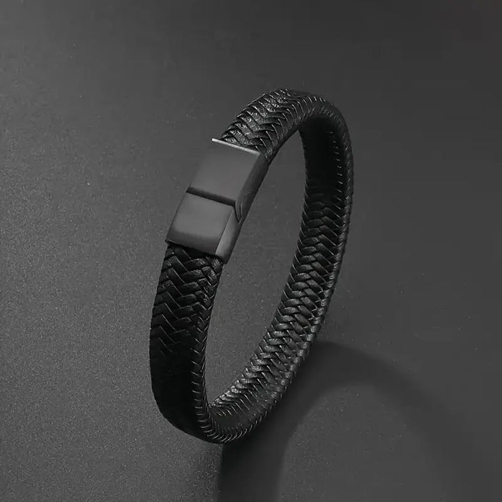 European and American temu cross-border hot selling men's leather magnetic buckle head bracelet retro simple woven mesh bracelet bracelet Glossy.pk