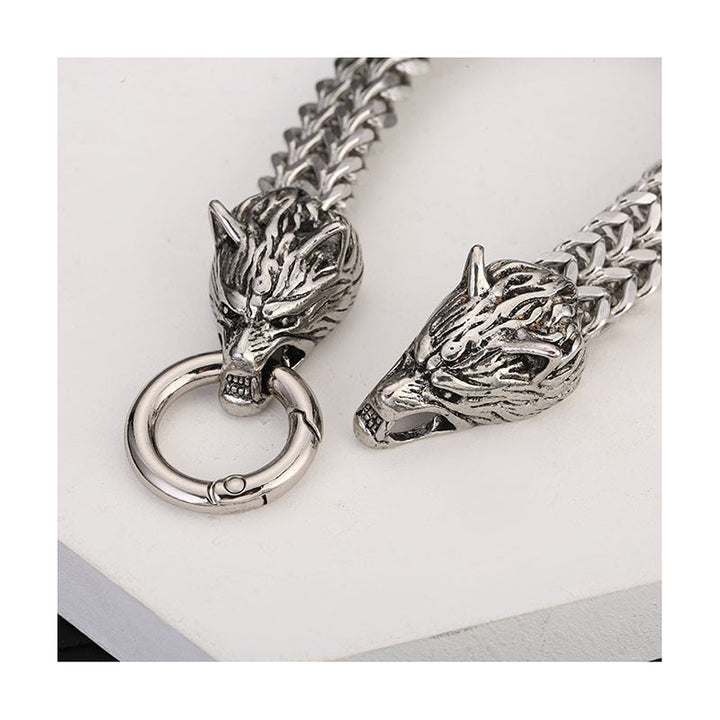 Cross-border AliExpress European and American stainless steel men's bracelets, titanium steel hip-hop bracelets, Nordic domineering wolf head Viking chains Glossy.pk