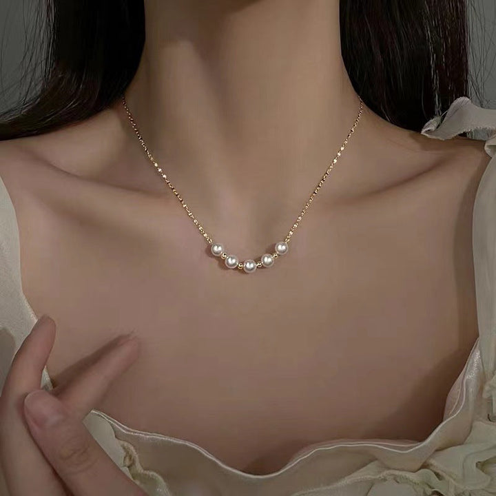2024 new titanium steel necklace niche high-end light luxury clavicle chain fashion versatile smile pearl necklace women's summer Glossy.pk