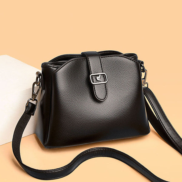 Three-layer bucket bag women's 2023 new trendy simple crossbody bag, leather soft leather casual small bag, fashion shoulder bag Glossy.pk
