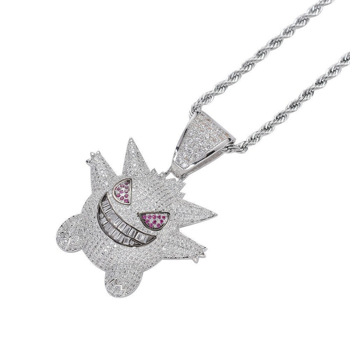Zhongyi cross-border European and American hip hop elf cartoon funny necklace micro inlaid purple zircon pendant factory wholesale Glossy.pk