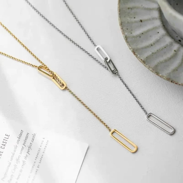 Simple light luxury hollow rectangular long necklace women's sweater chain ins style European and American fashion Internet celebrity tide does not fade Glossy.pk