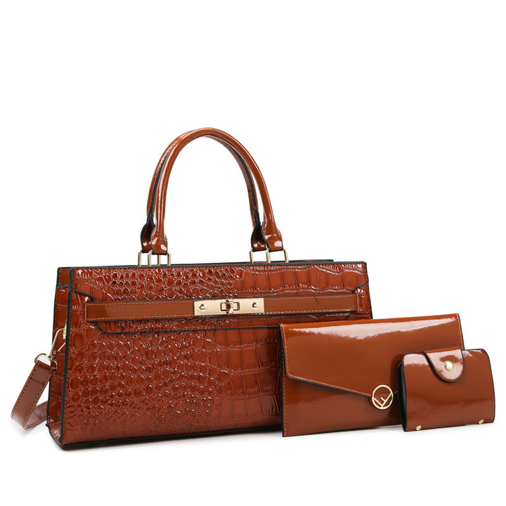 Stylish Women's PU Leather Handbag - Retro Crocodile Print Satchel Glossy.pk