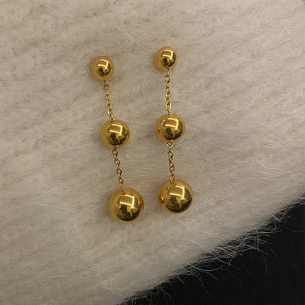 European and American net red ins wind 18K stainless steel three sizes bead pendant earrings do not fade color versatile earrings wholesale