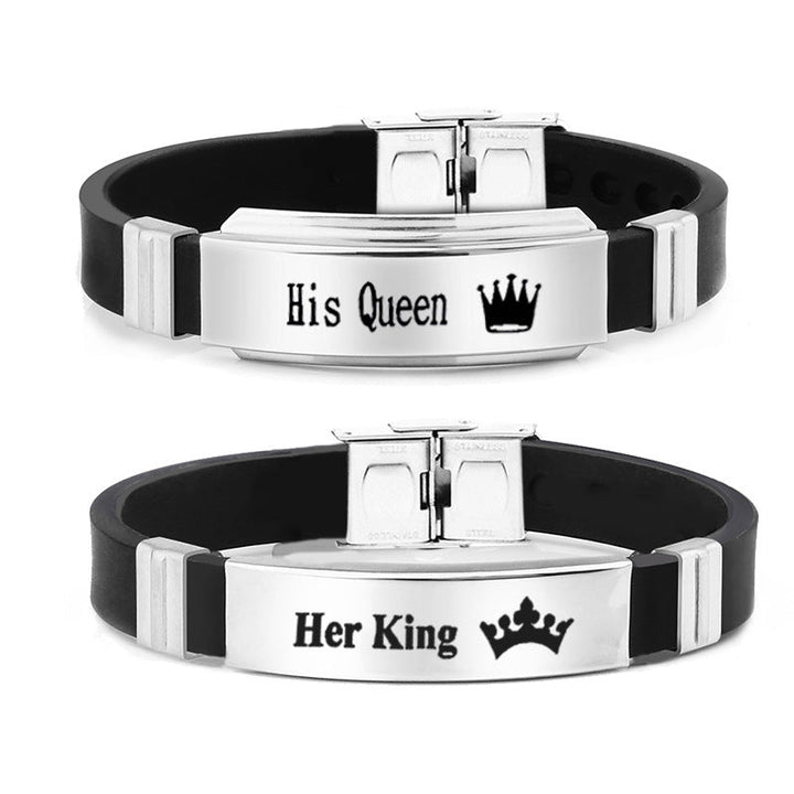 Cross-border foreign trade HIS QUEEN HER KING trendy fashion stainless steel couple bracelet can be engraved Glossy.pk