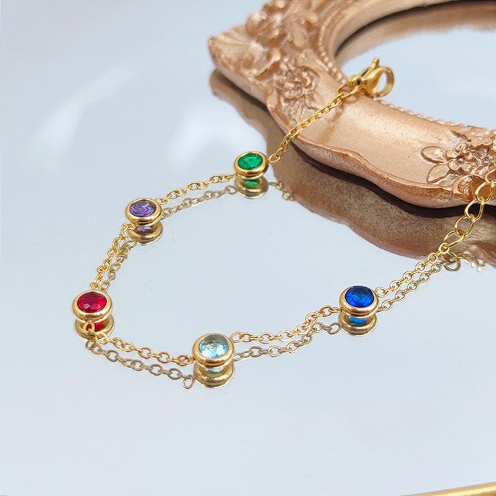 Titanium steel emerald geometric necklace high-grade cold style clavicle necklace fashion temperament accessories do not fade 34 Glossy.pk