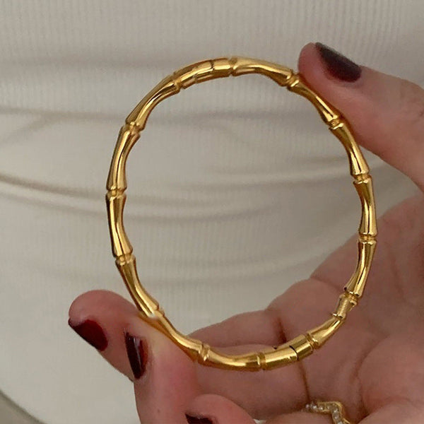 European and American cross-border wholesale 18K gold bamboo titanium steel bracelet simple fashion ins design Internet celebrity high-end sense hand ornament women Glossy.pk