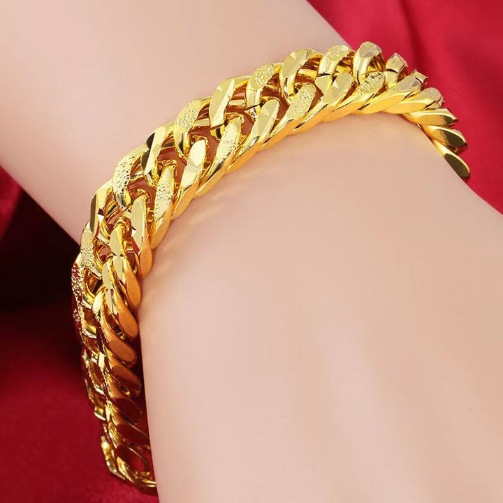 Zhongyi TEMU European and American jewelry 12mm 24K gold plated classic men's bracelet cross-border new Cuban bracelet men Glossy.pk
