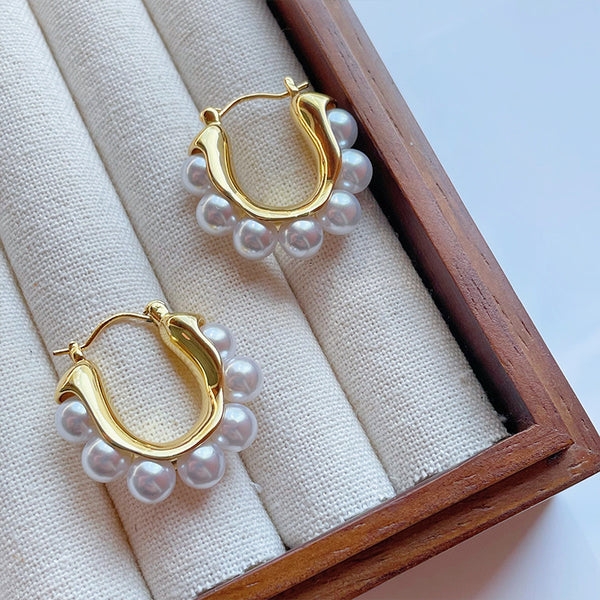 Cross-border European and American U-shaped pearl earrings plated 18K high-end earrings niche earrings high-end earrings wholesale source