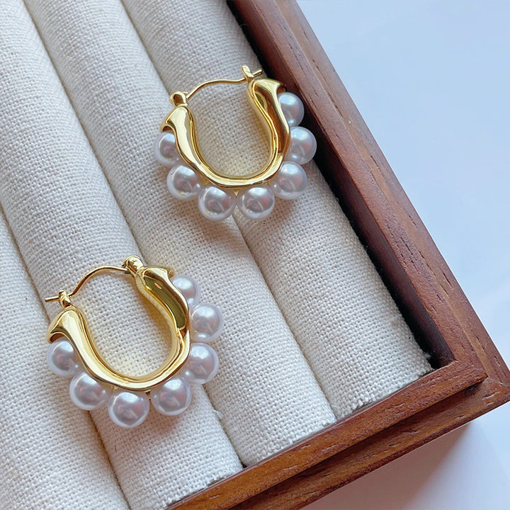 Cross-border European and American U-shaped pearl earrings plated 18K high-end earrings niche earrings high-end earrings wholesale source