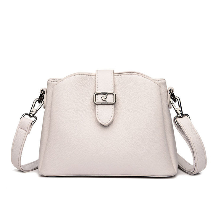 Three-layer bucket bag women's 2023 new trendy simple crossbody bag, leather soft leather casual small bag, fashion shoulder bag Glossy.pk