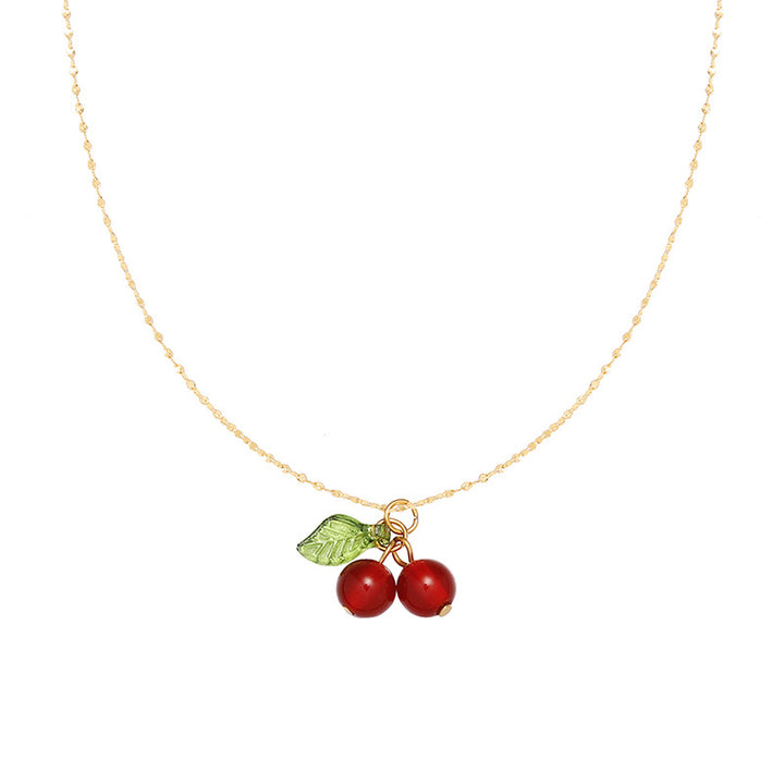 Europe and the United States cross-border wholesale Japan and South Korea sense red cherry pendant necklace women's summer light luxury clavicle chain accessories wholesale