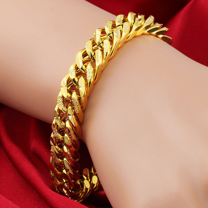 Zhongyi TEMU European and American jewelry 12mm 24K gold plated classic men's bracelet cross-border new Cuban bracelet men Glossy.pk