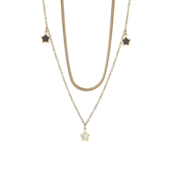 Pentagram shell necklace bracelet women's light luxury sense of luxury ins niche design simple double clavicle chain bracelet Glossy.pk