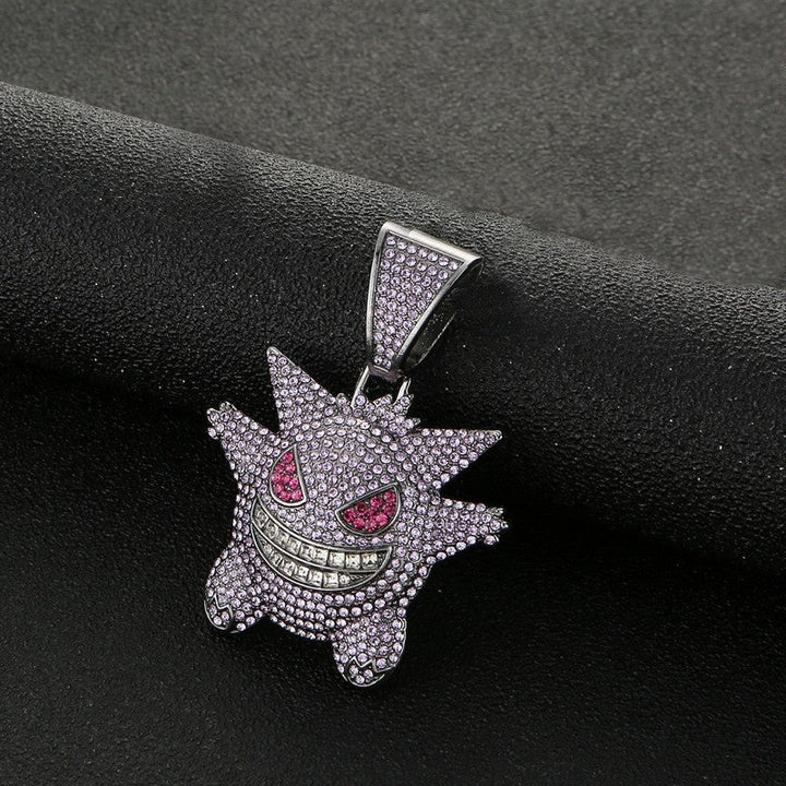 Zhongyi cross-border European and American hip hop elf cartoon funny necklace micro inlaid purple zircon pendant factory wholesale Glossy.pk