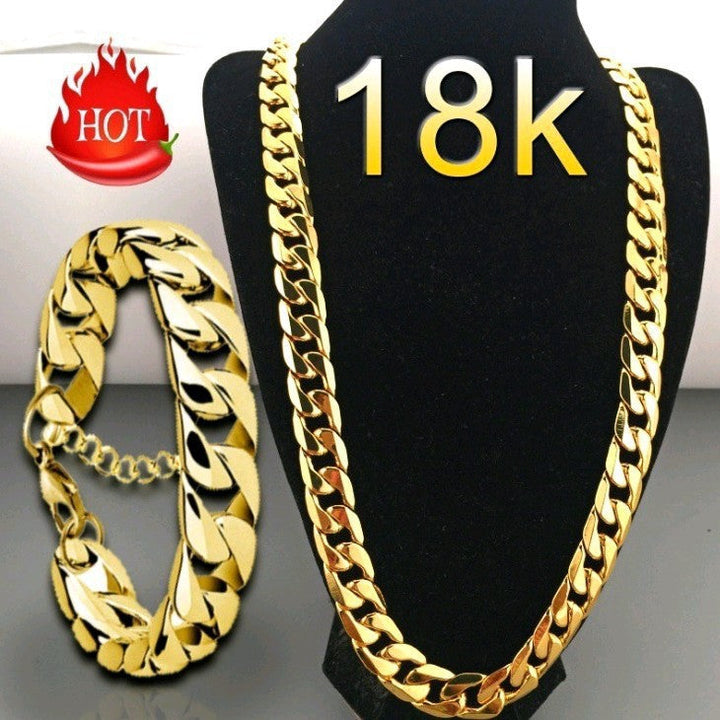 Cross-border jewelry European and American fashion new gold necklace 18K gold-plated men's 8MM side pendant manufacturers wholesale Glossy.pk