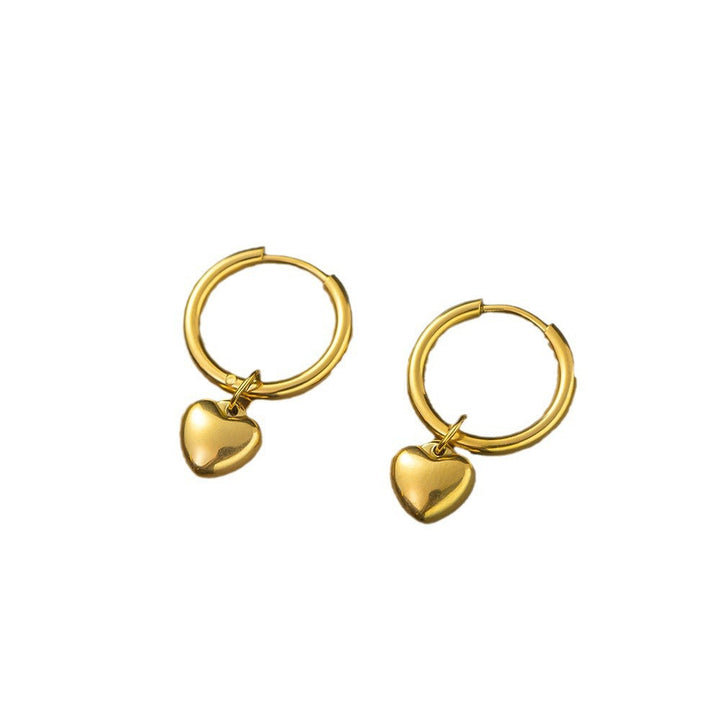 Circle earrings, snap-on love earrings, cold wind, women's small circles, girly titanium steel, non-fading, heart-shaped earrings Glossy.pk