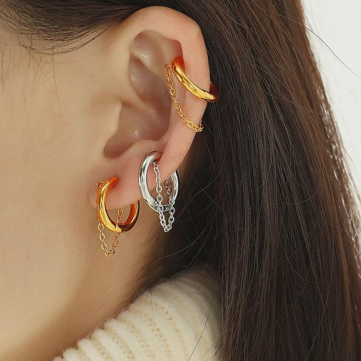 European and American wholesale simple and small no ear piercing ear clips female titanium steel fashion sense ear bone clips niche design fashion temperament Glossy.pk