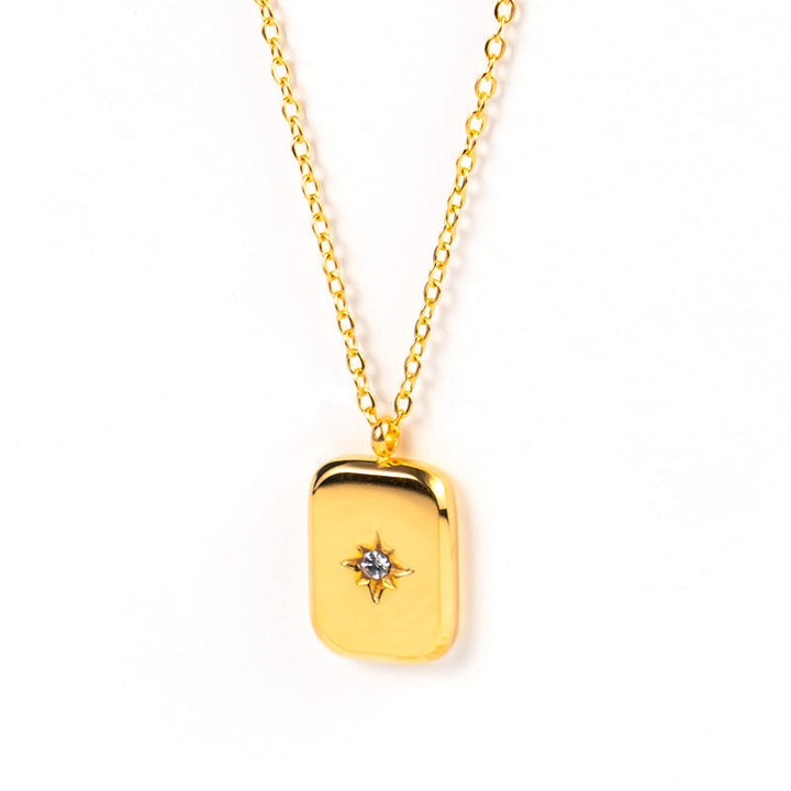 Water Drop Eight Star Gemstone Necklace Clavicle Chain Titanium Steel Plated 18K Gold Sweater Chain Niche Design Jewelry Pendant Glossy.pk