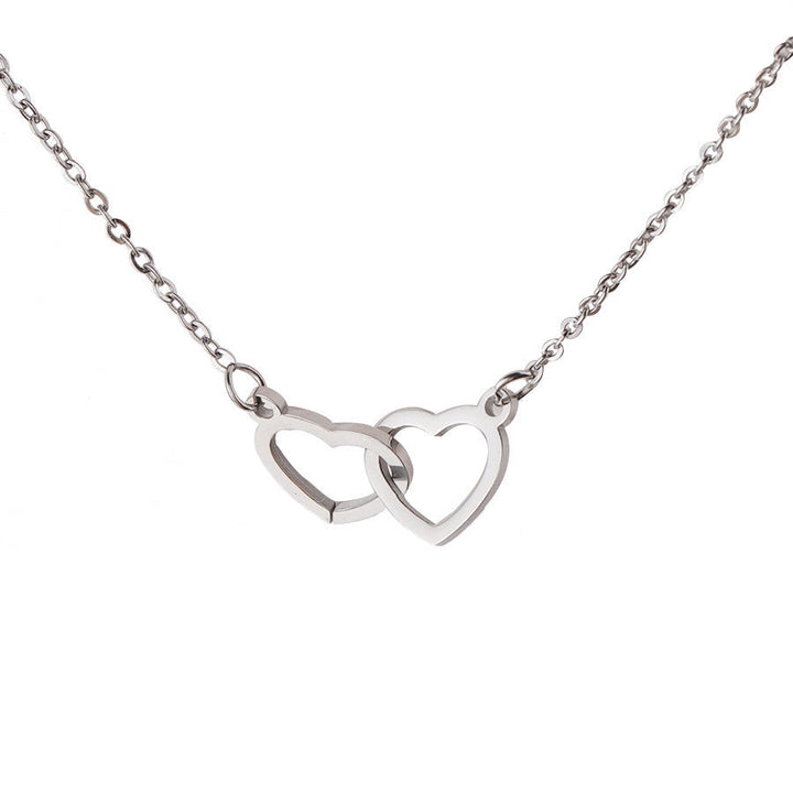 Fashion clavicle chain heart to heart double circle necklace double peach heart love pendant necklace women's ins personality fashion jewelry women Glossy.pk