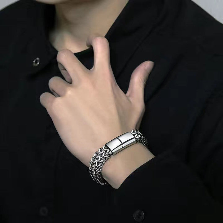 Cross-border new stainless steel front and back men's bracelet 10MM simple domineering punk high-end keel bracelet Glossy.pk