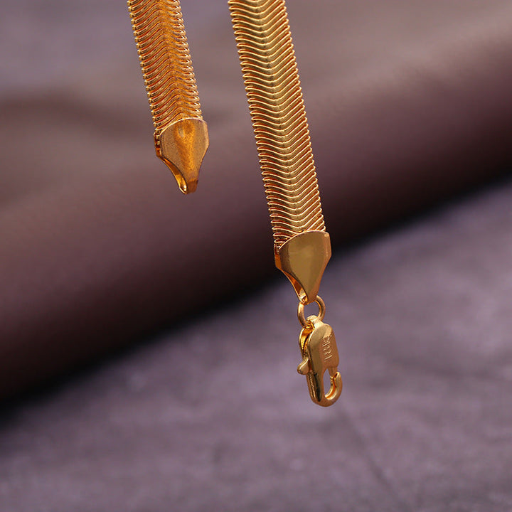 TEMU New Snake Bone Chain Men's European and American Fashion Jewelry 18K Gold Necklace AliExpress Cross-border 6MM Flat Snake Chain Wholesale Glossy.pk