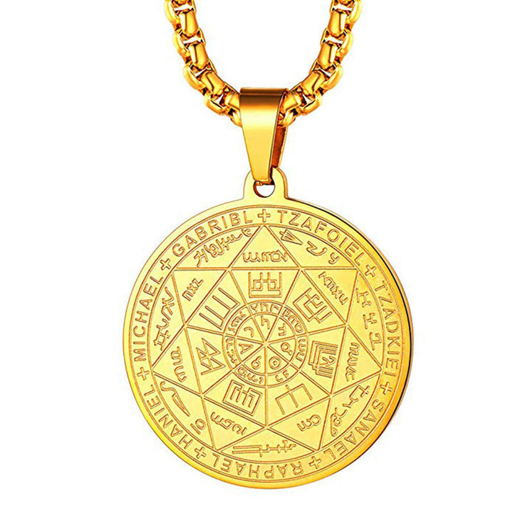 European and American religious scriptures seven archangels seal tag TEMU new rune pendant stainless steel medallion necklace Glossy.pk