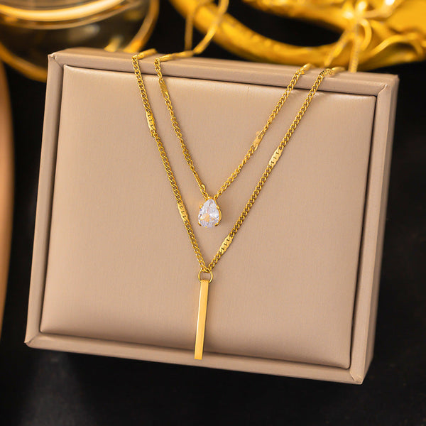 Cross-border wholesale necklace women's non-fading, light luxury titanium steel, new women's niche versatile fashion clavicle chain gold color 33 Glossy.pk