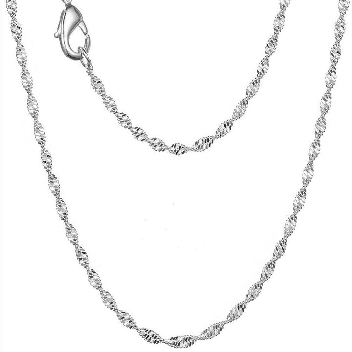 AliExpress cross-border supply European and American silver-plated necklace women's encrypted water wave chain pendant with chain short clavicle necklace Glossy.pk