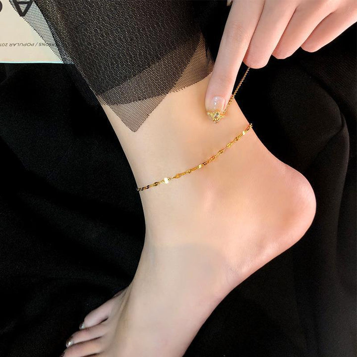 Sense of luxury, delicate shell claw diamond, starfish, titanium steel anklet, sweet ocean style, new ankle and foot chain 22 Glossy.pk