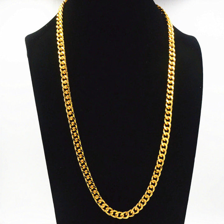 Cross-border jewelry European and American fashion new gold necklace 18K gold-plated men's 8MM side pendant manufacturers wholesale Glossy.pk