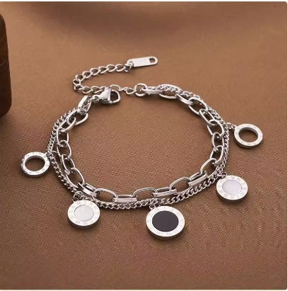 Cross-border European and American hot-selling style love heart shape double-layer new bracelet stainless steel fashion hand jewelry versatile fashion with 25 Glossy.pk