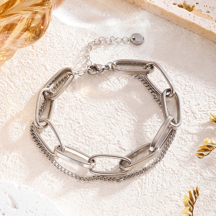 Cross-border European and American hot-selling style love heart shape double-layer new bracelet stainless steel fashion hand jewelry versatile fashion with 25 Glossy.pk