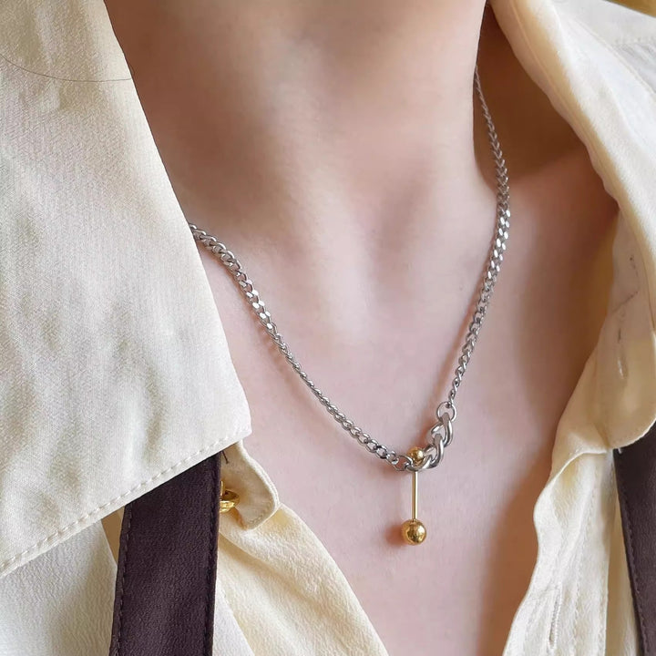 Titanium steel emerald geometric necklace high-grade cold style clavicle necklace fashion temperament accessories do not fade 34 Glossy.pk