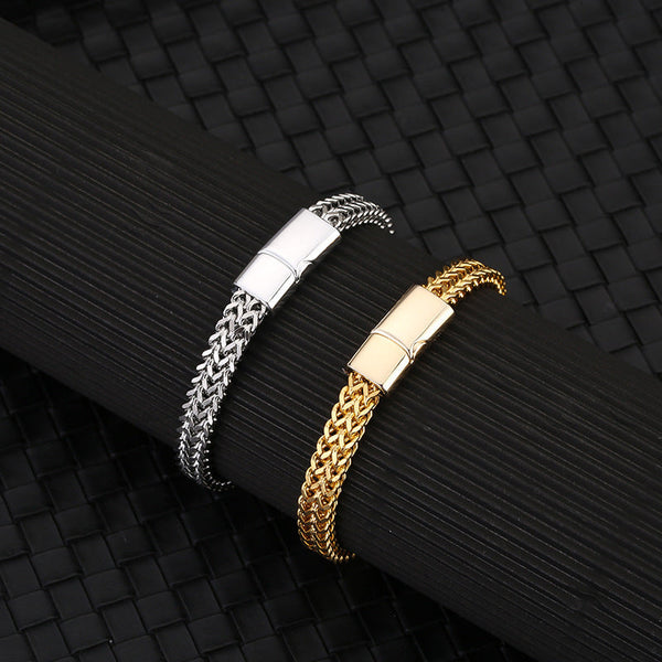 Zhongyi double-row stainless steel braided double-row 4x8 positive and negative keel magnet buckle bracelet jewelry source factory wholesale Glossy.pk