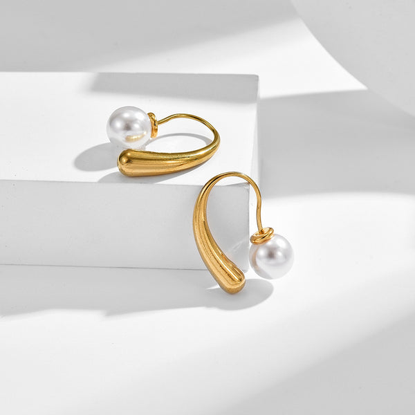 High-quality texture water drop pearl earrings, a two-wearing temperament stud earrings, women's earrings, detachable and bent metal style pearls